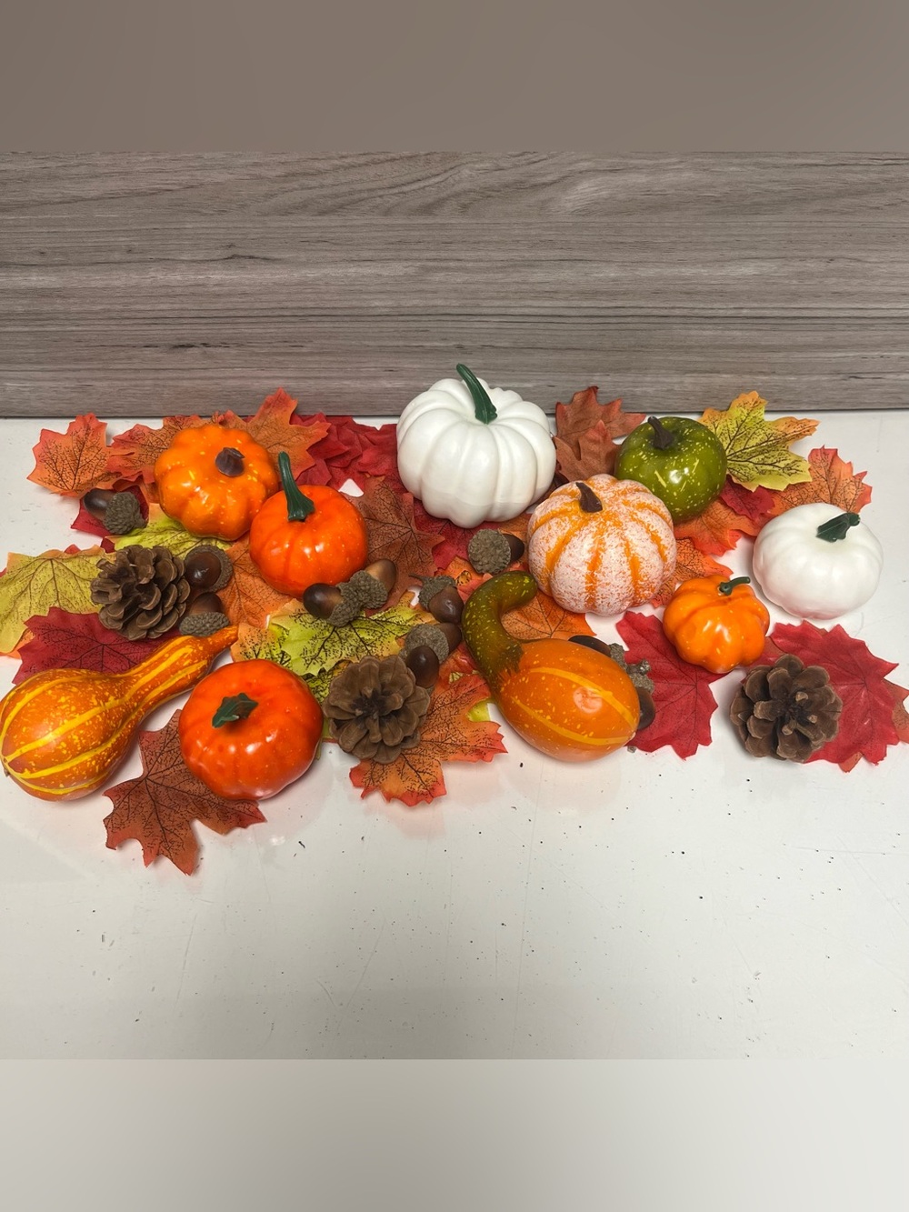 Fall Harvest Pumpkins Gourds Pinecones Autumn Leaves Decor